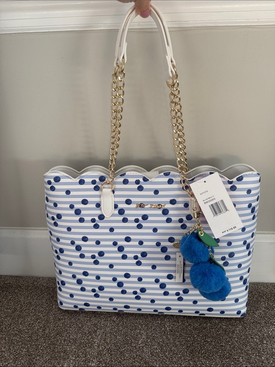 Betsey Johnson Handbags - Betsey Johnson Blueberry Scalloped Tote with Gold Chain Handles